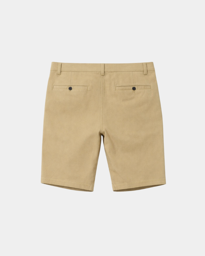 Grant Oak beige shorts flat lay back view light gray background #color_beige