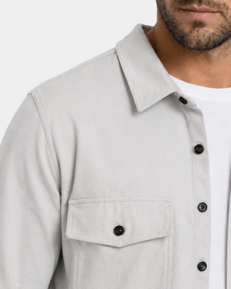Grant Oak light gray overshirt with black buttons, product view #Color_light gray