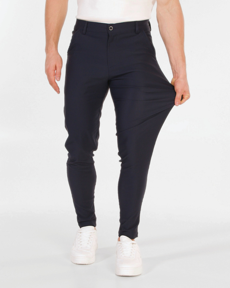 Grant Oak navy lightweight stretch chinos in a slim tailored fit, front view #color_navy