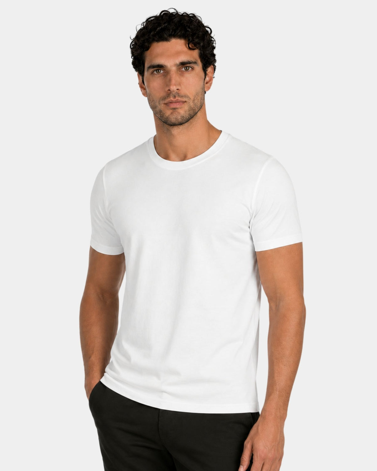 Grant Oak Smart Fit T-Shirt 10-Pack Mixed — man wearing the white t-shirt against a light gray background.