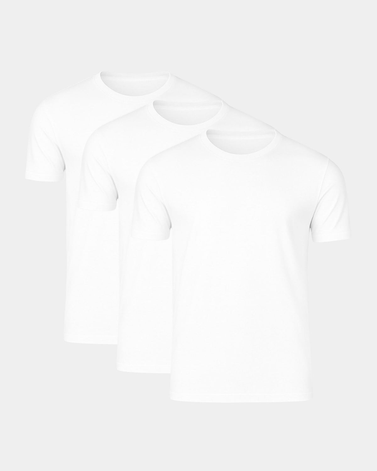 Grant Oak Smart Fit T-Shirt 3-Pack All White — three white t-shirts stacked on a light gray background.