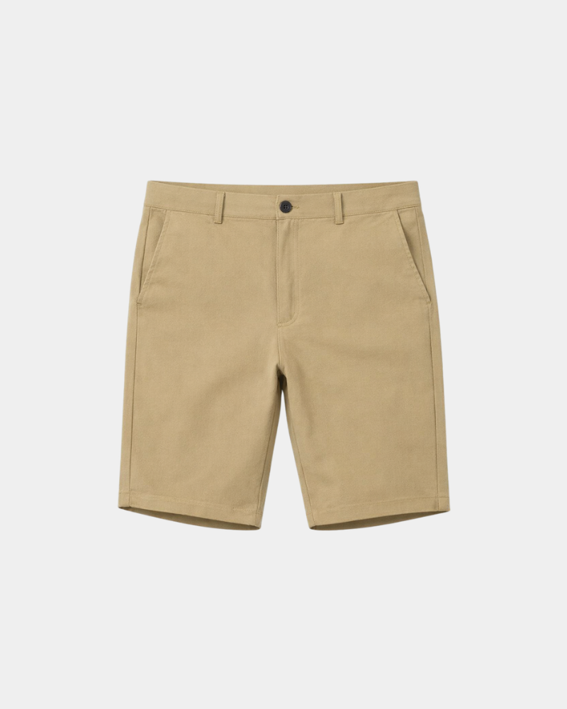 Grant Oak beige shorts flat lay front view light gray background #color_beige