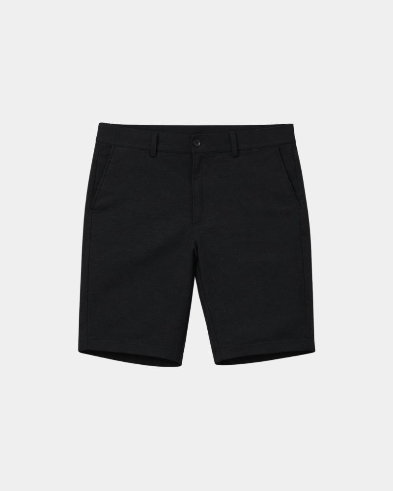 Grant Oak black shorts flat lay front view light gray background #color_black