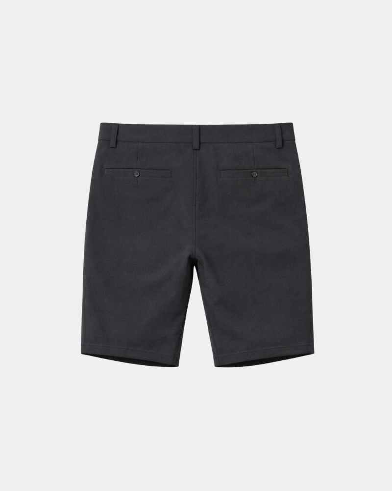Grant Oak gray shorts flat lay back view light gray background #color_gray