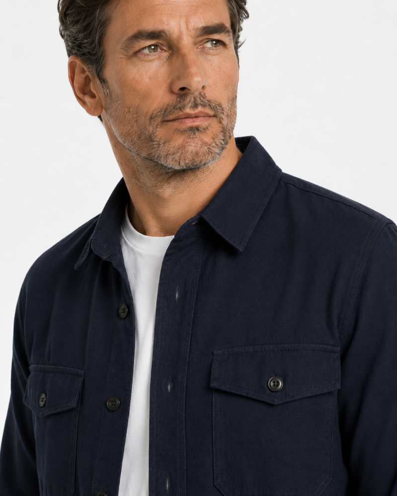 Grant Oak navy shirt with a pocket and buttons on a plain background #color_navy