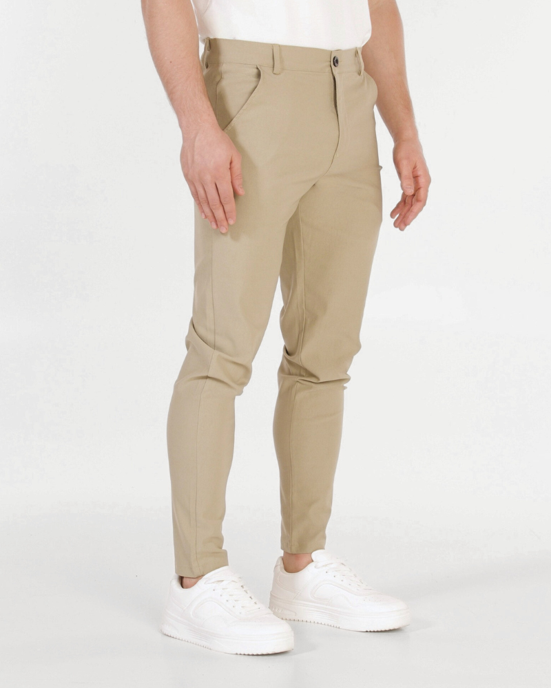Grant Oak beige lightweight stretch chinos in a slim tapered fit, side view #color_beige