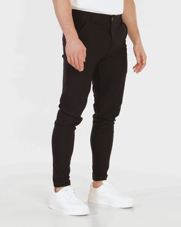 Grant Oak black lightweight stretch chinos in a slim tailored fit, side view #color_black