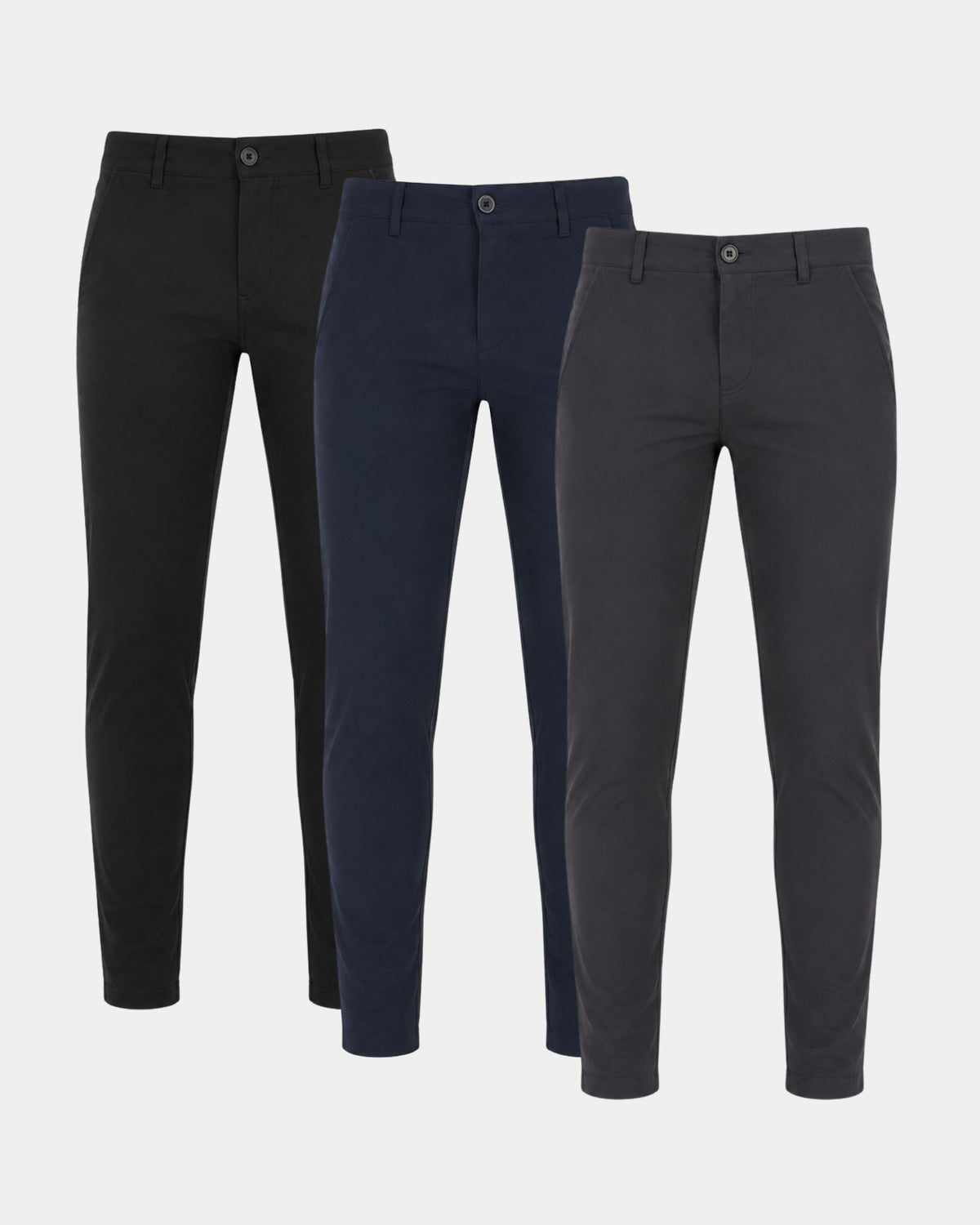 Grant Oak Smart Fit Chinos 3-Pack — Black, Navy & Dark Gray