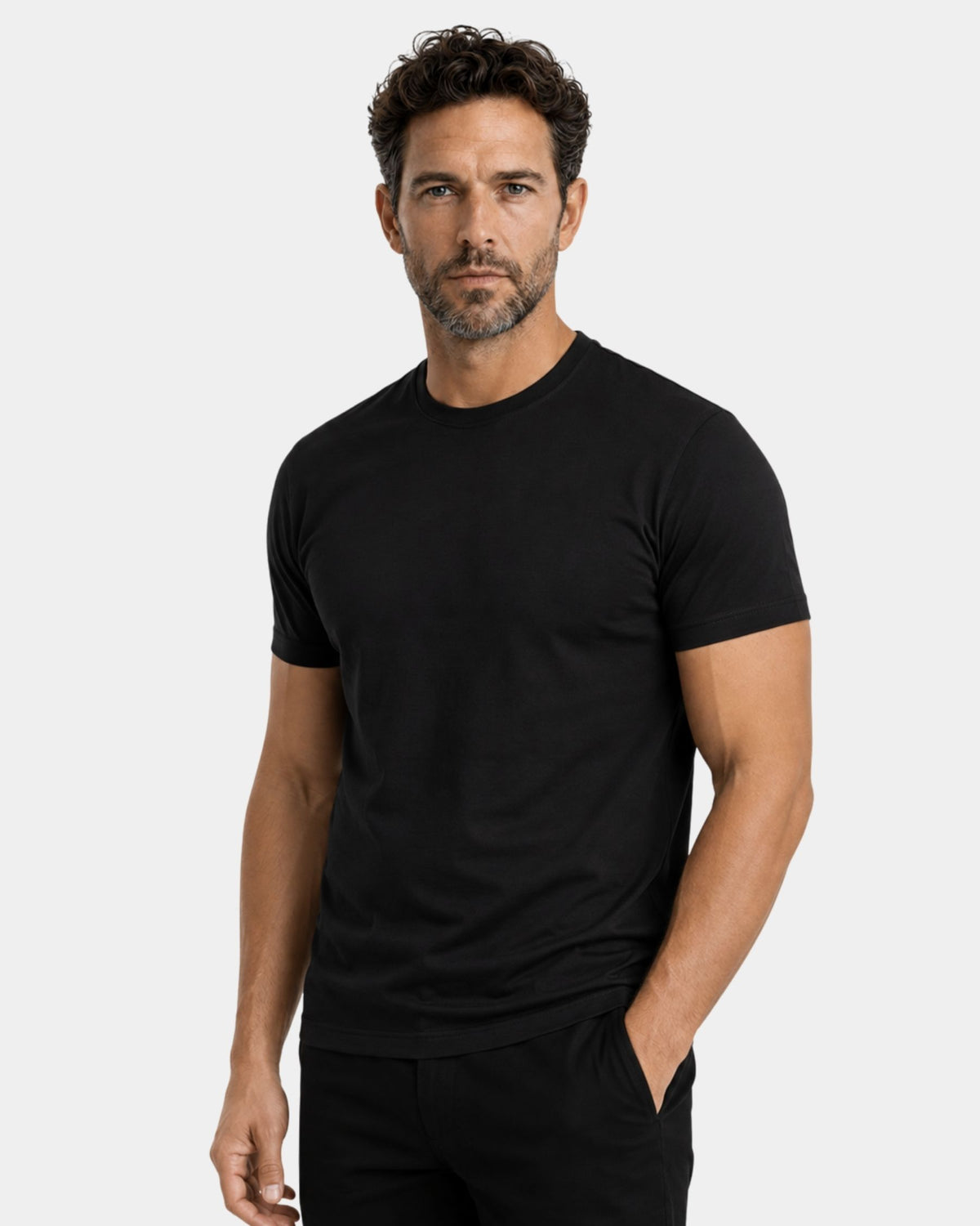 Grant Oak Smart Fit T-Shirt 3-Pack All Black — man wearing the black t-shirt against a white background.