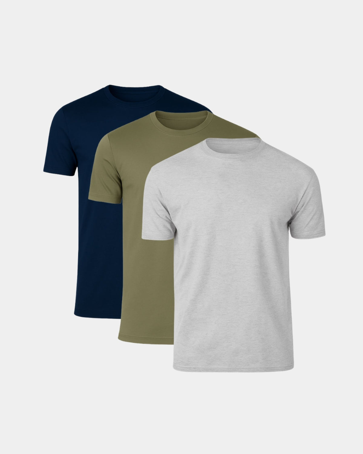Grant Oak Smart Fit T-Shirt 3-Pack Mixed — three t-shirts stacked in navy, olive green and light gray on a light gray background.