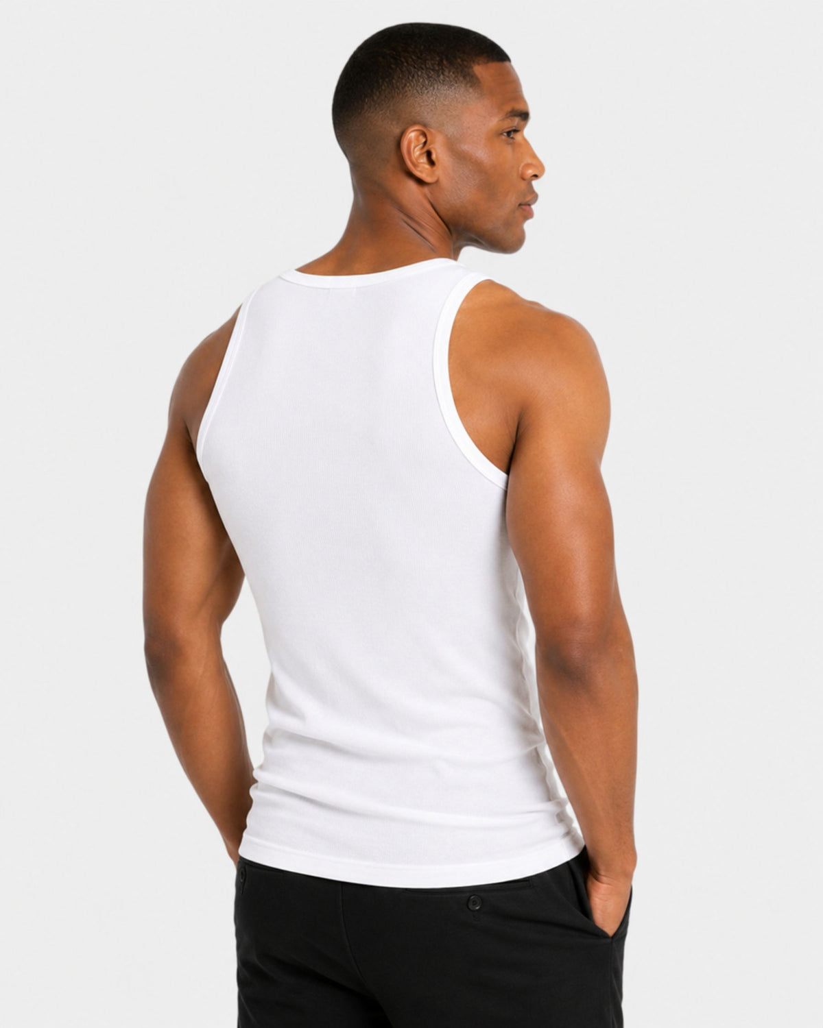 Grant Oak Smart Fit Tank 3-Pack Black & White — man wearing a white tank top against a plain background.